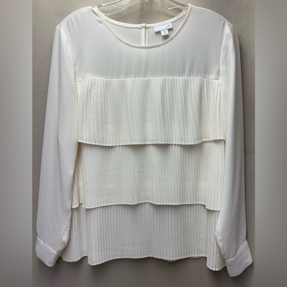 J. Jill Womens Ivory Tiered Pleated Ruffle Blouse Size Medium Petite